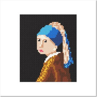 Girl with a Pearl Earring by Johannes Vermeer. Pixel Art Posters and Art